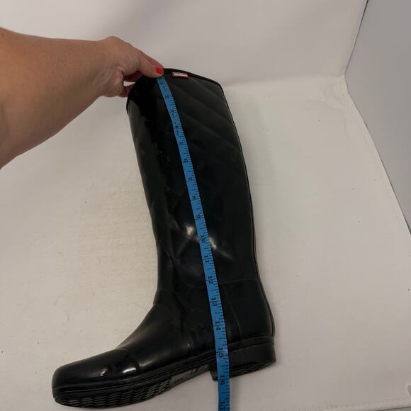 Hunter Regent Savoy Quilted Gloss Wellington Boots Black Waterproof Size 6 - Picture 11 of 12